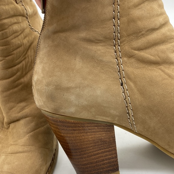 Stuart Weitzman Russell Bromley Nubuck Ankle Booties Heeled Boots Tan Womens 9 - Picture 11 of 16